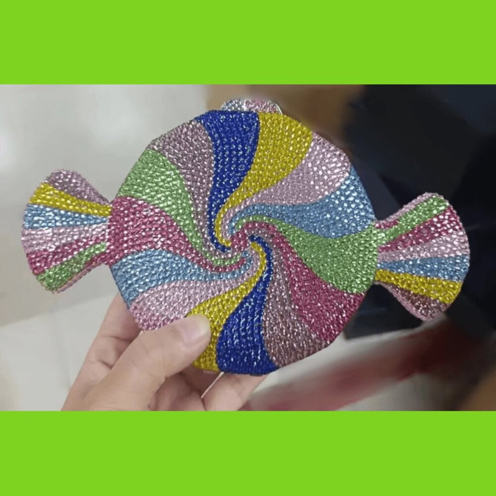 Pastel Swirled Hard Candy Shaped Sparkling Crystal Clutch Purse Luxury Bag NWT